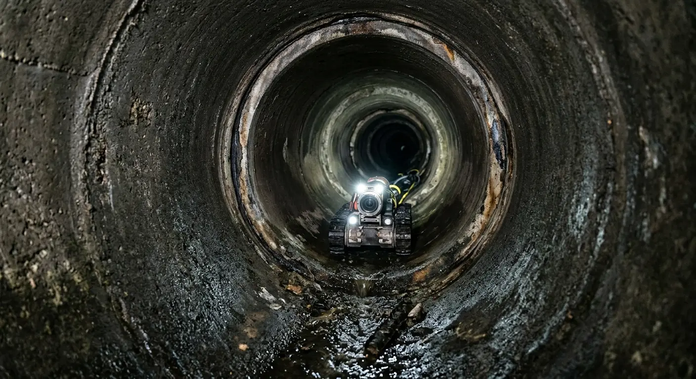 Robotic sewer camera inspecting pipe interior for Drain Snake Service in Hightstown